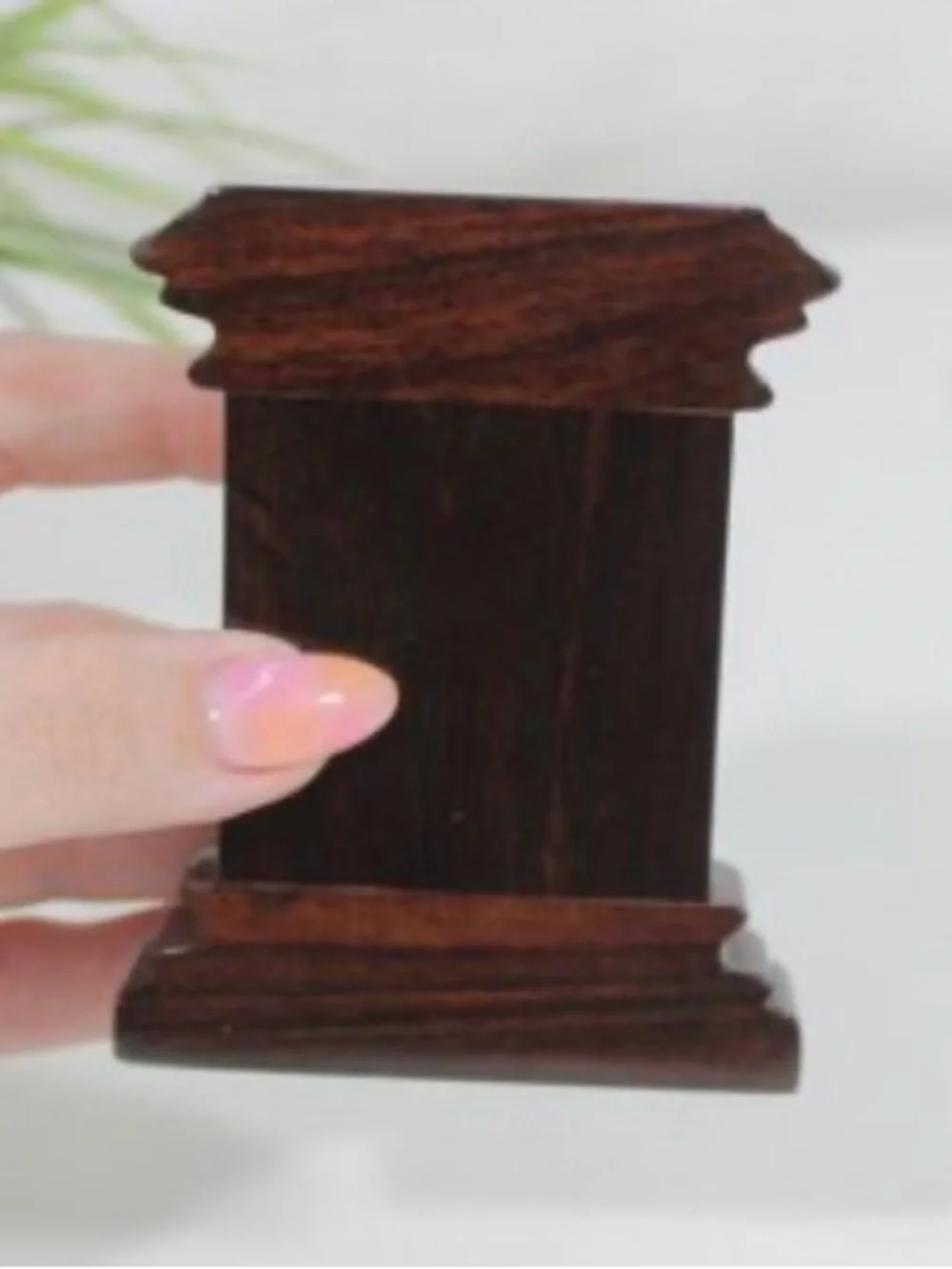 Vintage Miniature Classic Column Wood Mantel Clock 4 inch untested